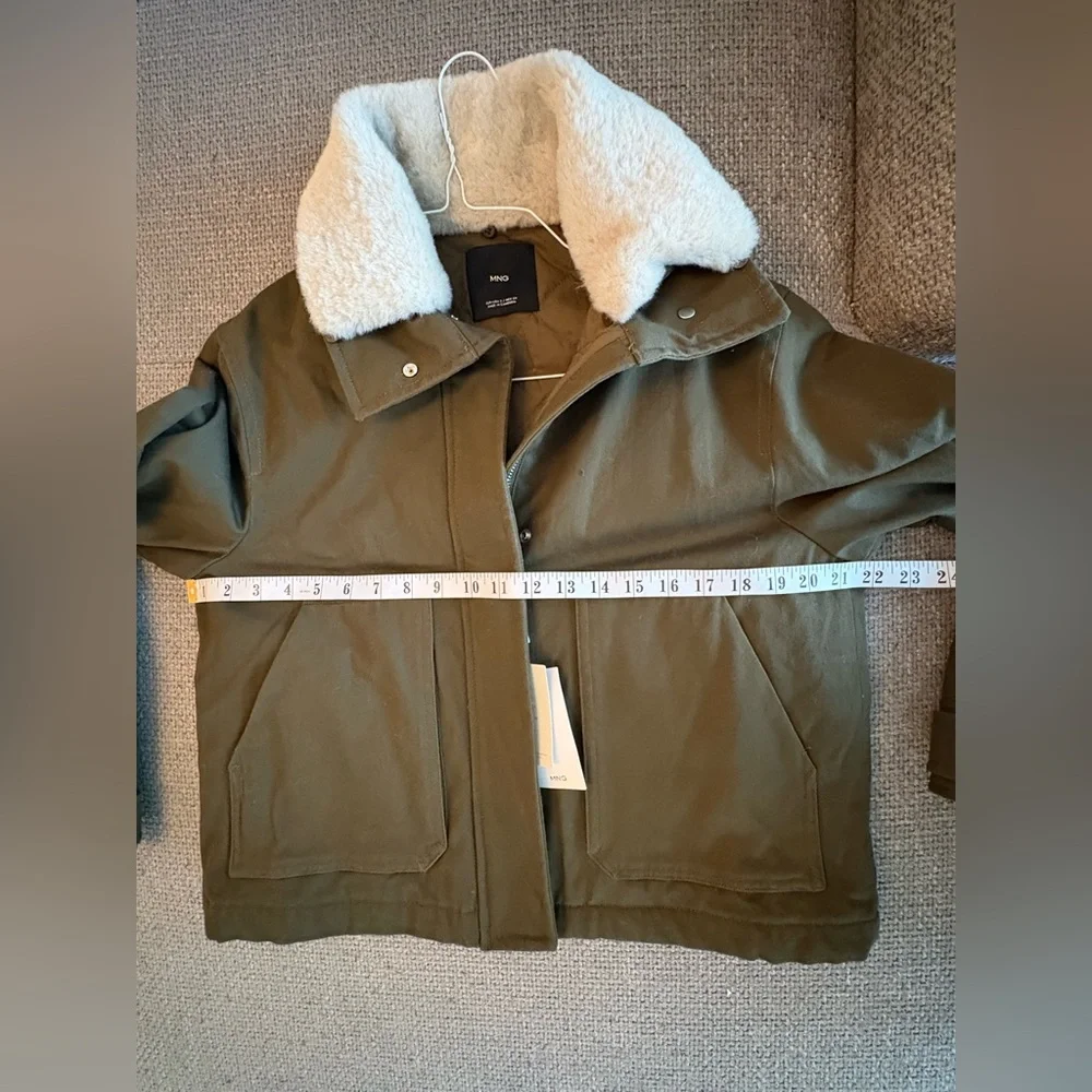 Mango Oversized Khaki Parka Faux Fur Collar Jacket NWT Small - Picture 10 of 14
